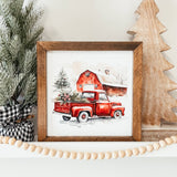 Red Holiday Truck Framed Christmas Sign