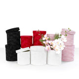 Chic Velvet Round Flower Box with Lid: Tan / Small