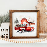 Red Holiday Truck Framed Christmas Sign