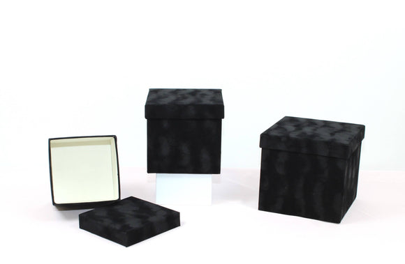 Velvet Cube Square Flower Hat Box with Lid: Black / Small