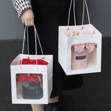 Cube Window Kraft Flower/Gift Bag: White with black borders / Medium