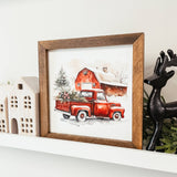 Red Holiday Truck Framed Christmas Sign