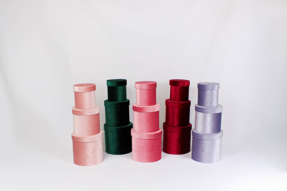 Velvet Round Flower Hat Box with Lid: Pink / Small