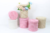 Chic Velvet Round Flower Box with Lid: Tan / Small