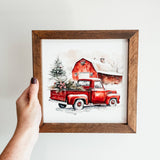 Red Holiday Truck Framed Christmas Sign