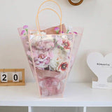 Transparent Trapezoid PVC Waterproof Flower Bag: Pink - Rose and Vine Florals