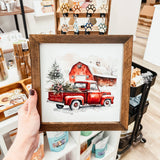 Red Holiday Truck Framed Christmas Sign