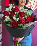 24 Red Rose Handtied Bouquet - Rose and Vine Florals