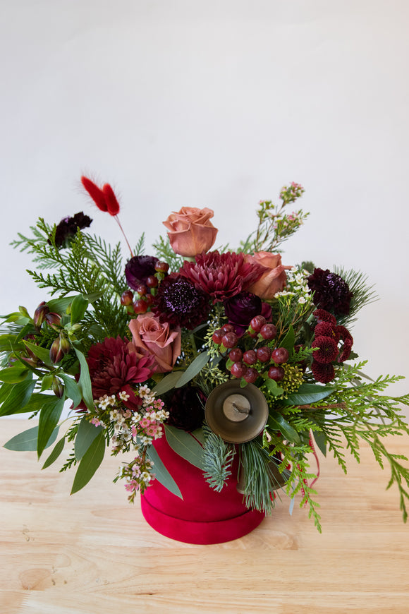 Medium Red Velvet Hat Box Arrangement