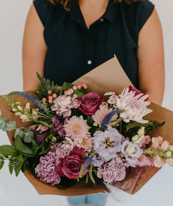 Large Bright Seasonal Handtied Bouquet - Rose and Vine Florals