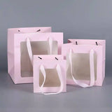Cube Window Kraft Flower/Gift Bag: White with black borders / Medium