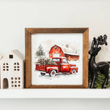 Red Holiday Truck Framed Christmas Sign