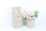 Chic Velvet Round Flower Box with Lid: Tan / Small