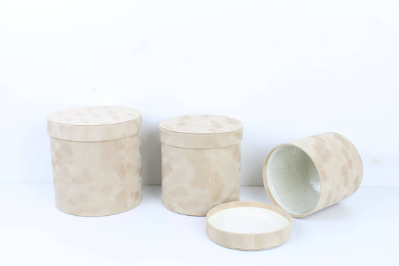 Chic Velvet Round Flower Box with Lid: Tan / Small