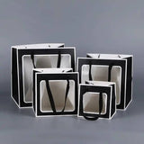 Cube Window Kraft Flower/Gift Bag: White with black borders / Medium