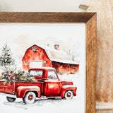 Red Holiday Truck Framed Christmas Sign
