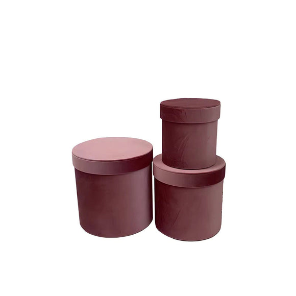 Velvet Round Flower Hat Box with Lid: Dark Pink / Small