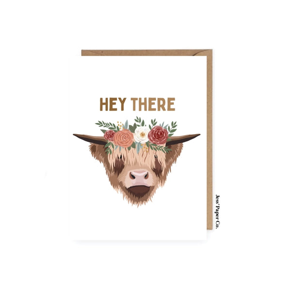 Hey There Highland Cow Greeting Card - Rose and Vine Florals