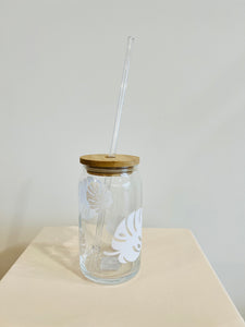 Handmade Glass Tumbler - Monstera 16 oz.