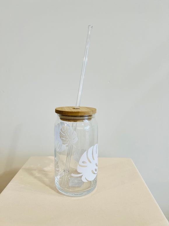 Handmade Glass Tumbler - Monstera 16 oz.
